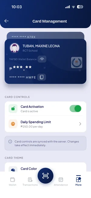 Card controls