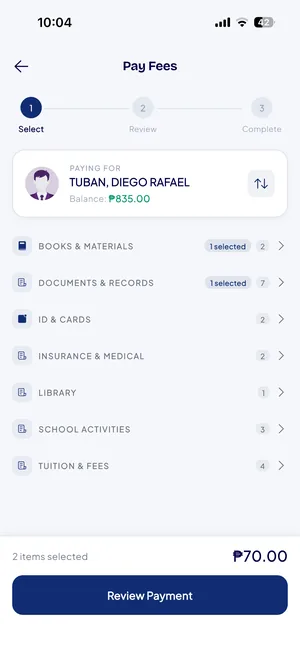School fee catalog