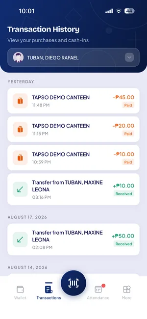 Transaction history