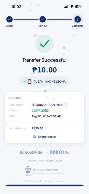 Transfer receipt